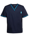 JB's Contrast Unisex Scrubs Top - Navy/Aqua