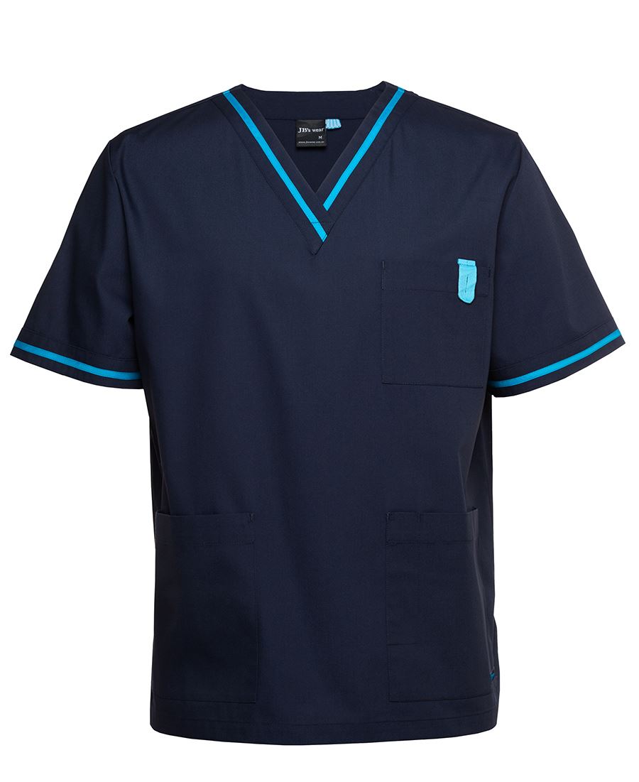 JB's Contrast Unisex Scrubs Top - Navy/Aqua