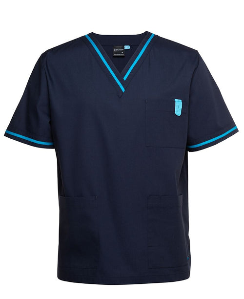 JB's Contrast Unisex Scrubs Top - Navy/Aqua