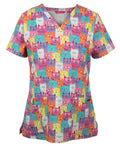JB's Ladies Scrub Top Printed - Cat