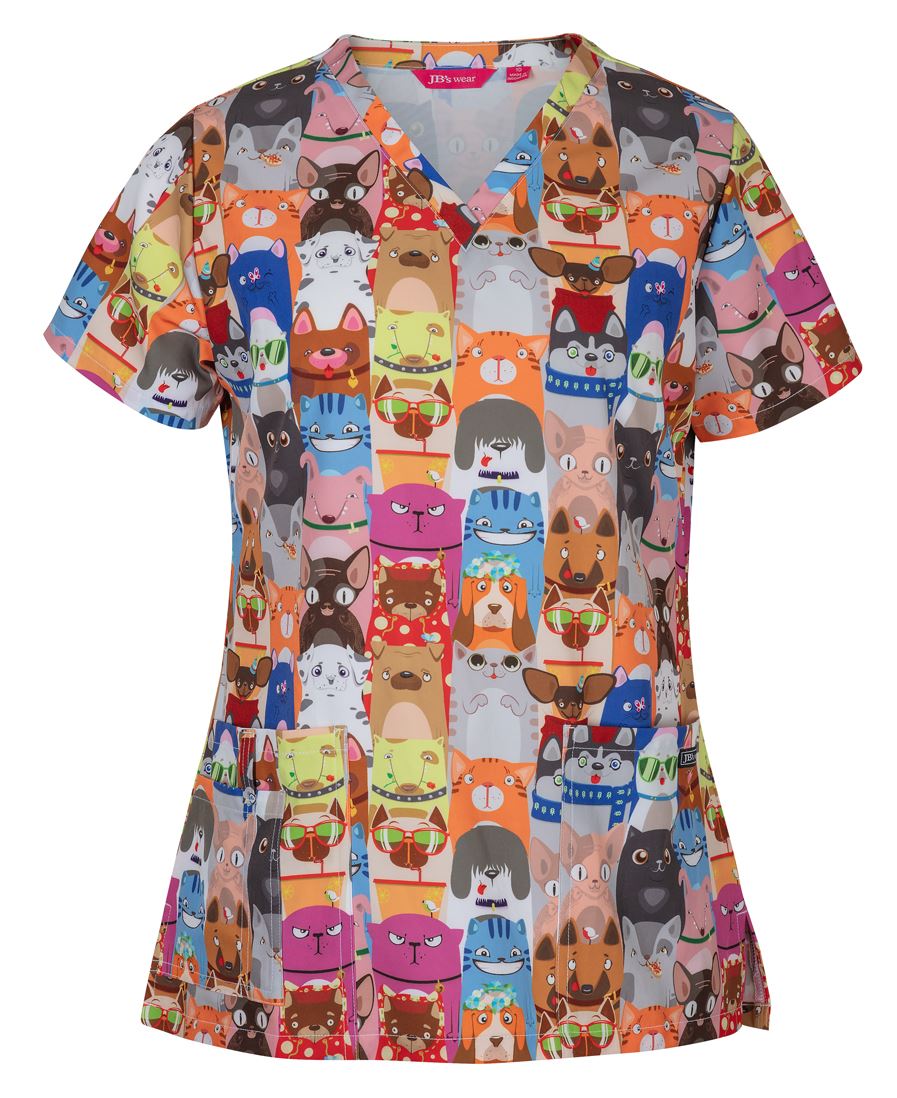 JB's Ladies Scrub Top Printed - Cat