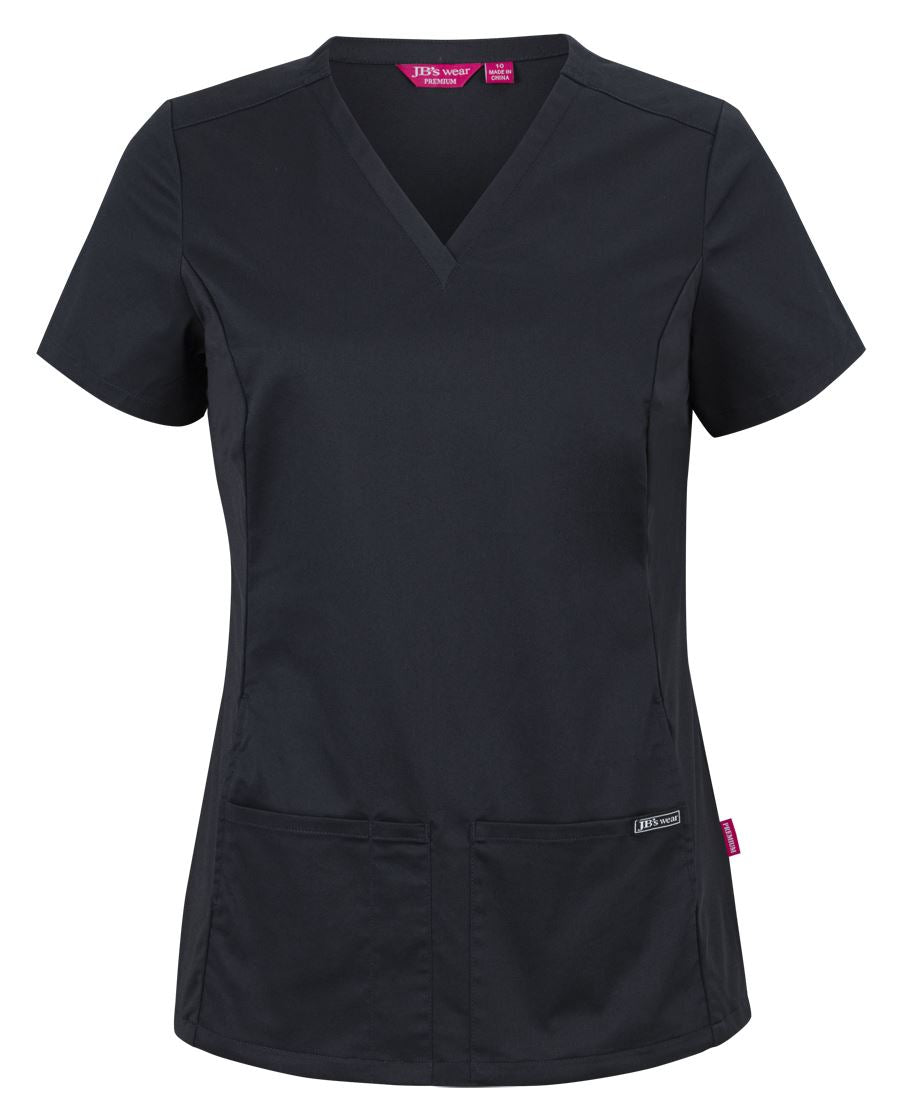 JB's Ladies Premium Stretch Panel Scrub Top - Black