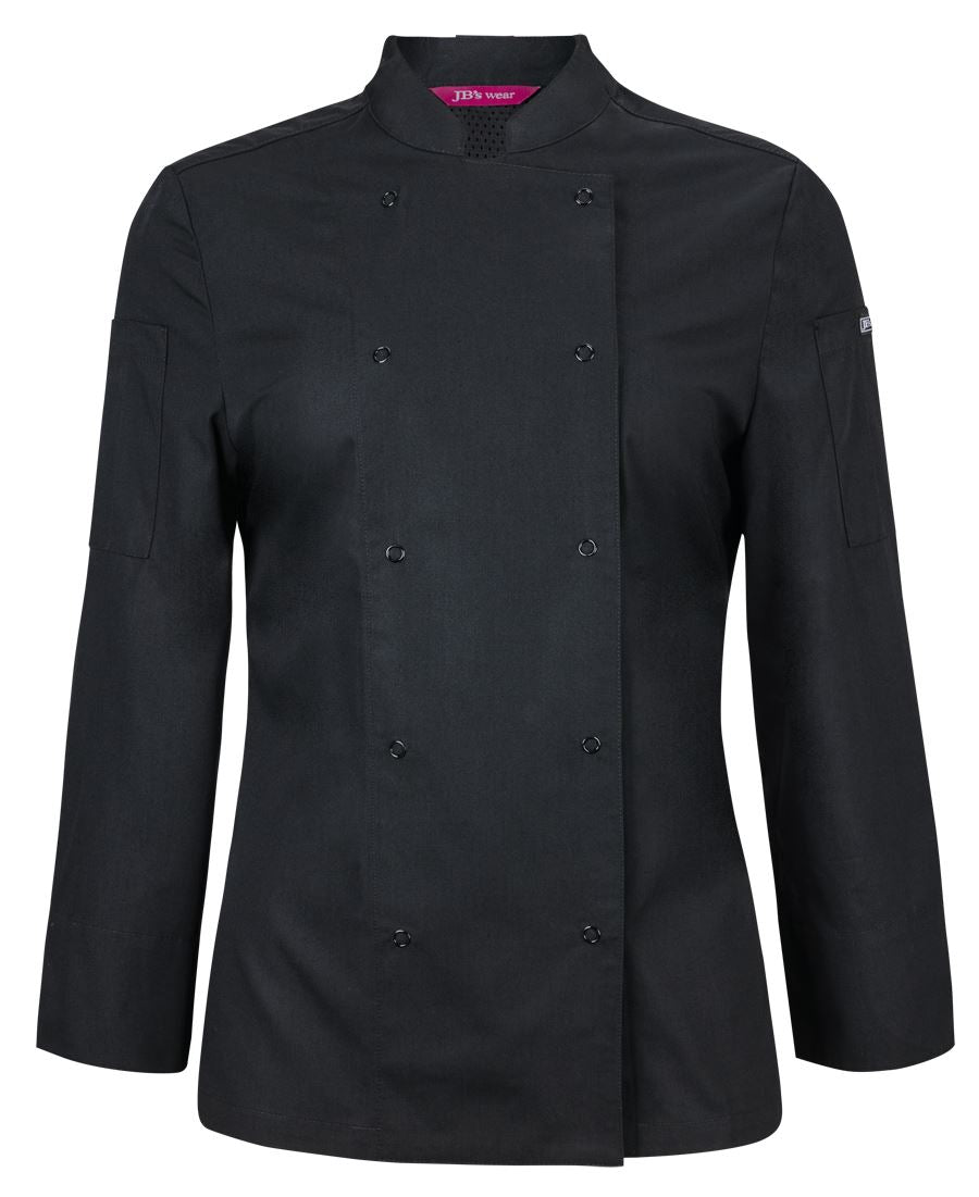 JB's Ladies L/S Snap Button Chefs Jacket - Black