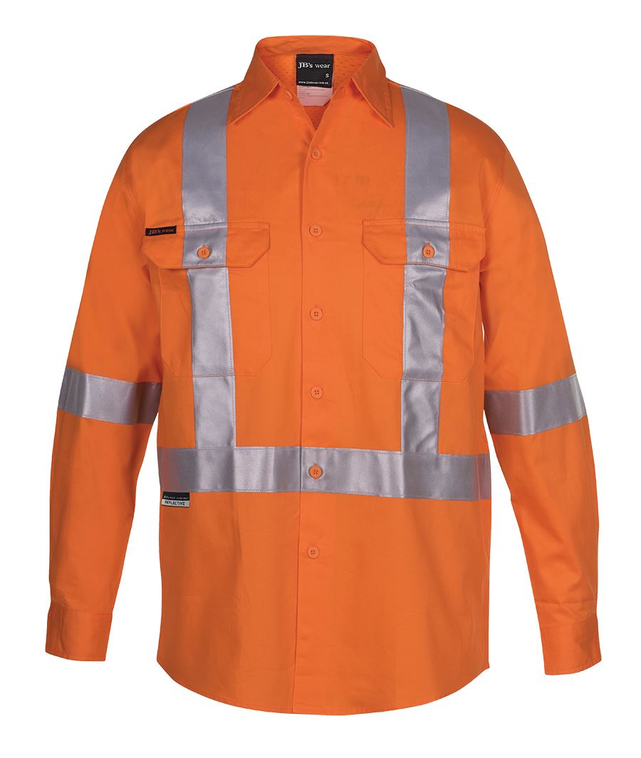 JB's HV (D+N) L/S 150G Cross Back Tape Shirt - Orange