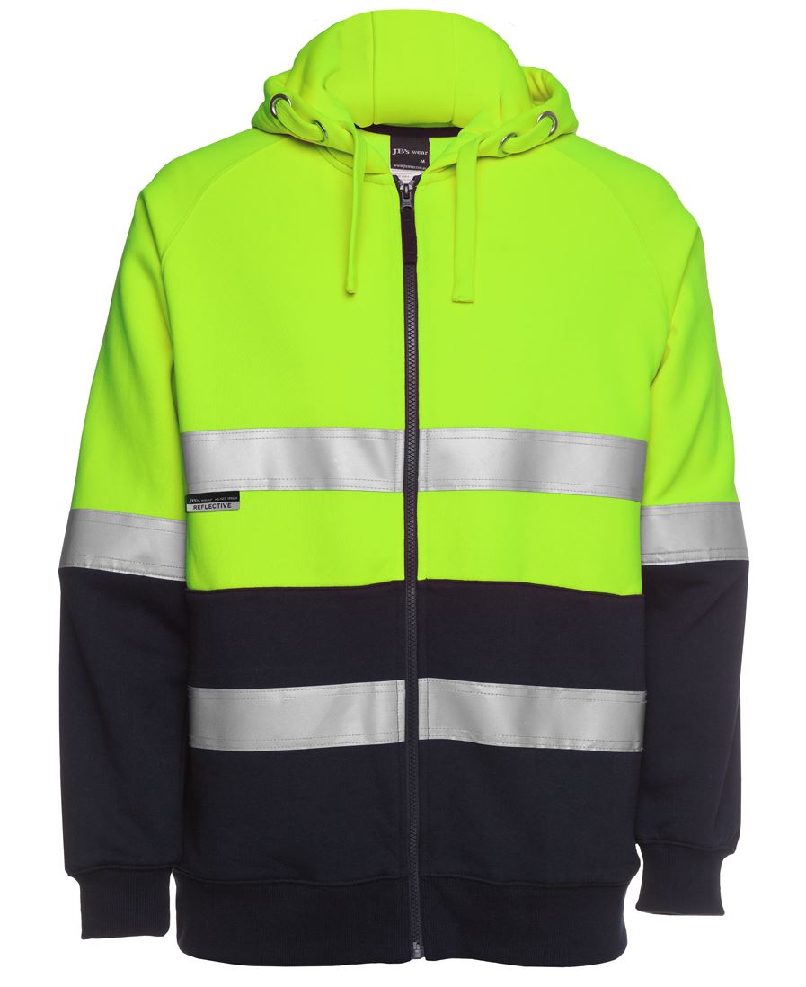 JB's HV (D+N) Full Zip Fleecy Hoodie - Lime/Navy
