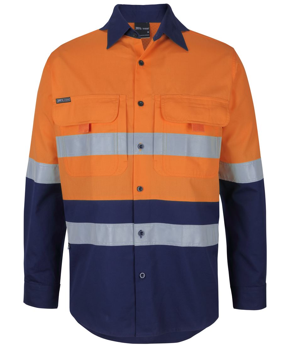 JB's HV (D+N) L/S Ripstop Fishing Shirt - Orange/Navy