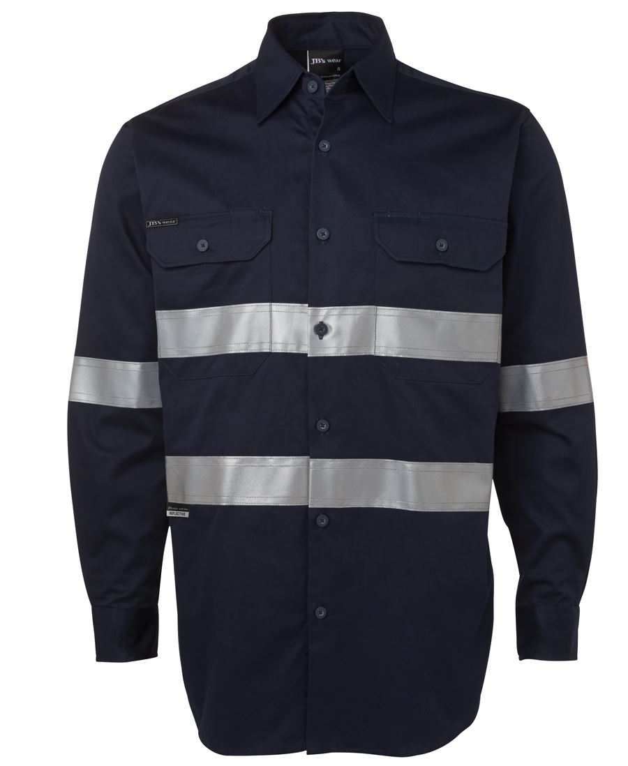 JB's L/S 190G Work Shirt with Reflective Tape - Navy