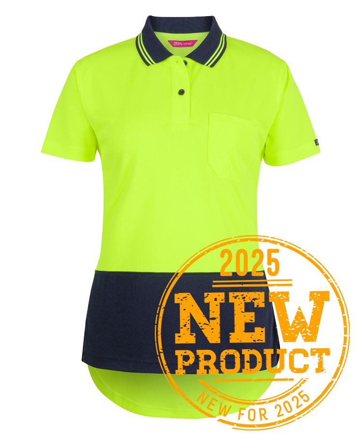 JB's Ladies HV S/S Drop Tail Polo - Lime/Navy