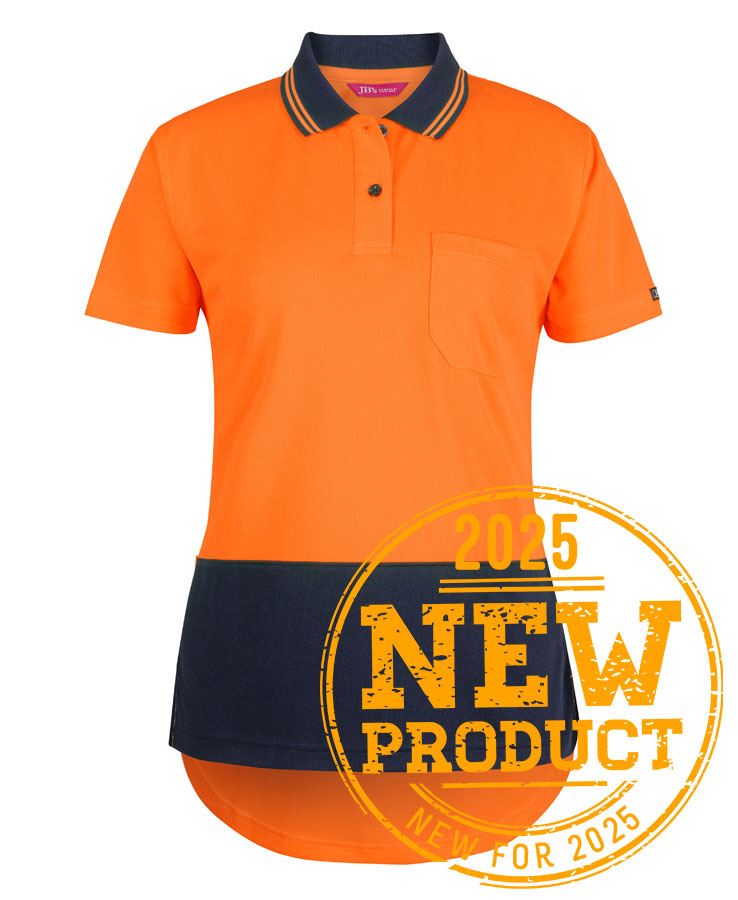 JB's Ladies HV S/S Drop Tail Polo - Lime/Navy