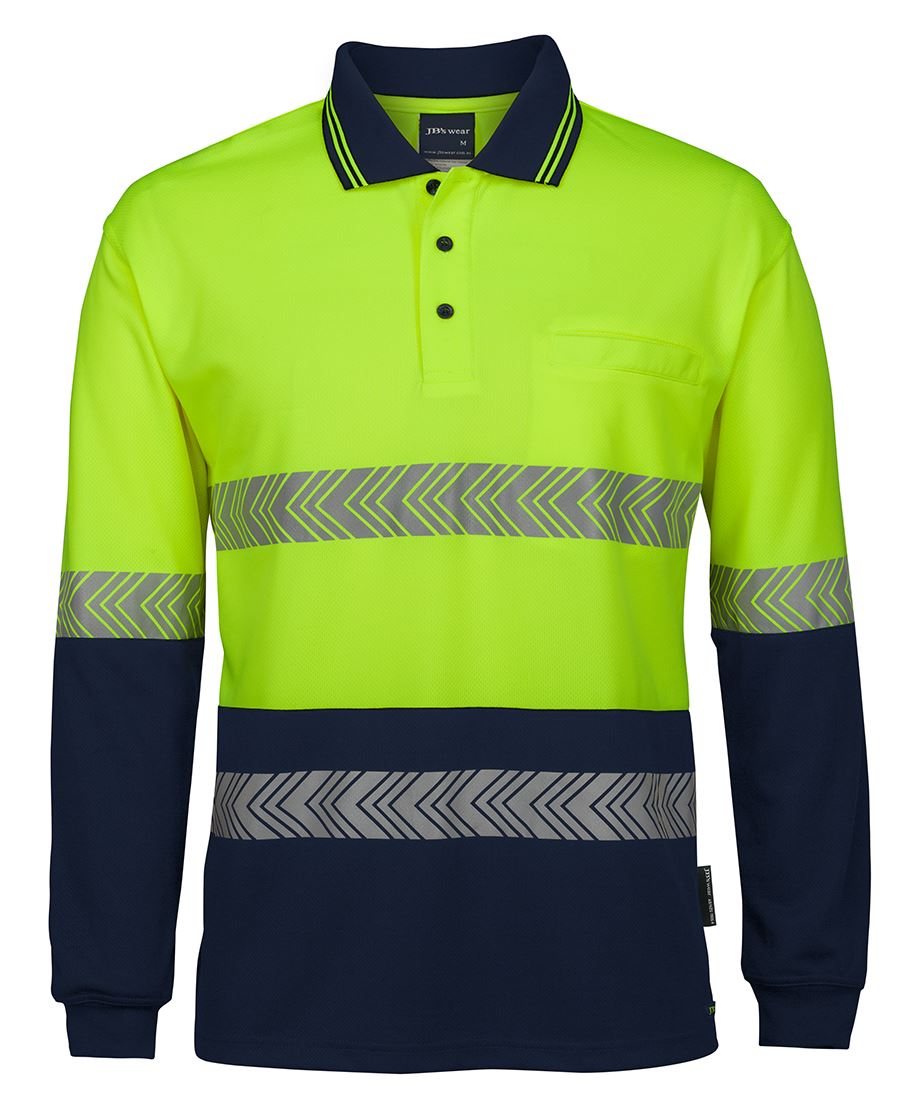 JB's HV L/S Segmented Tape Polo - Lime/Navy