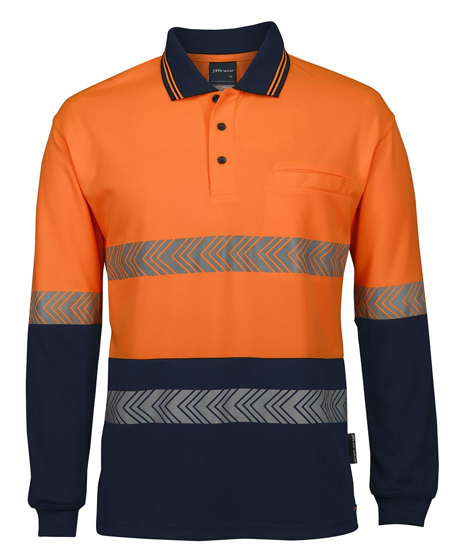 JB's HV L/S Segmented Tape Polo - Lime/Navy