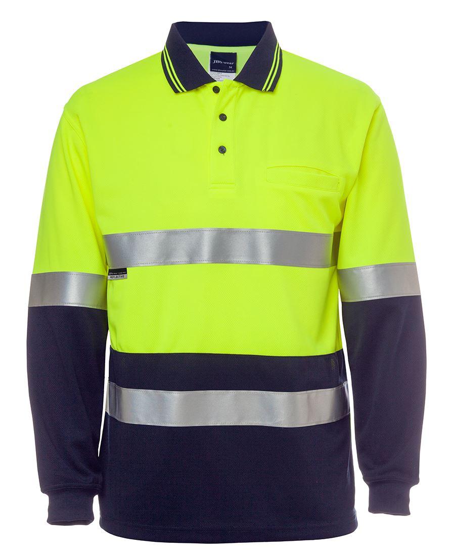 JB's HV L/S (D+N) Cotton Back Polo Lime/Nvy - Lime/Navy