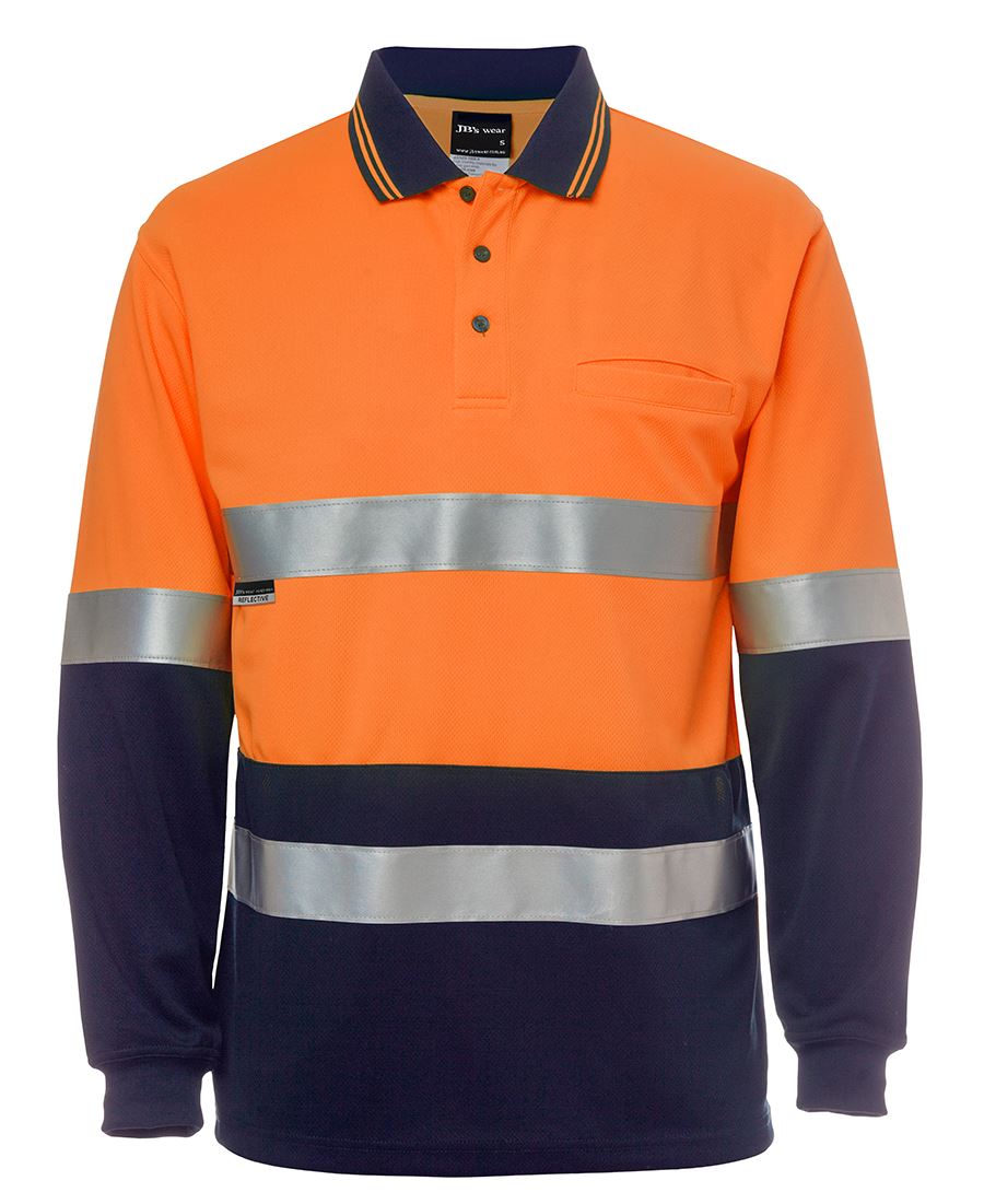 JB's HV L/S (D+N) Cotton Back Polo Lime/Nvy - Lime/Navy