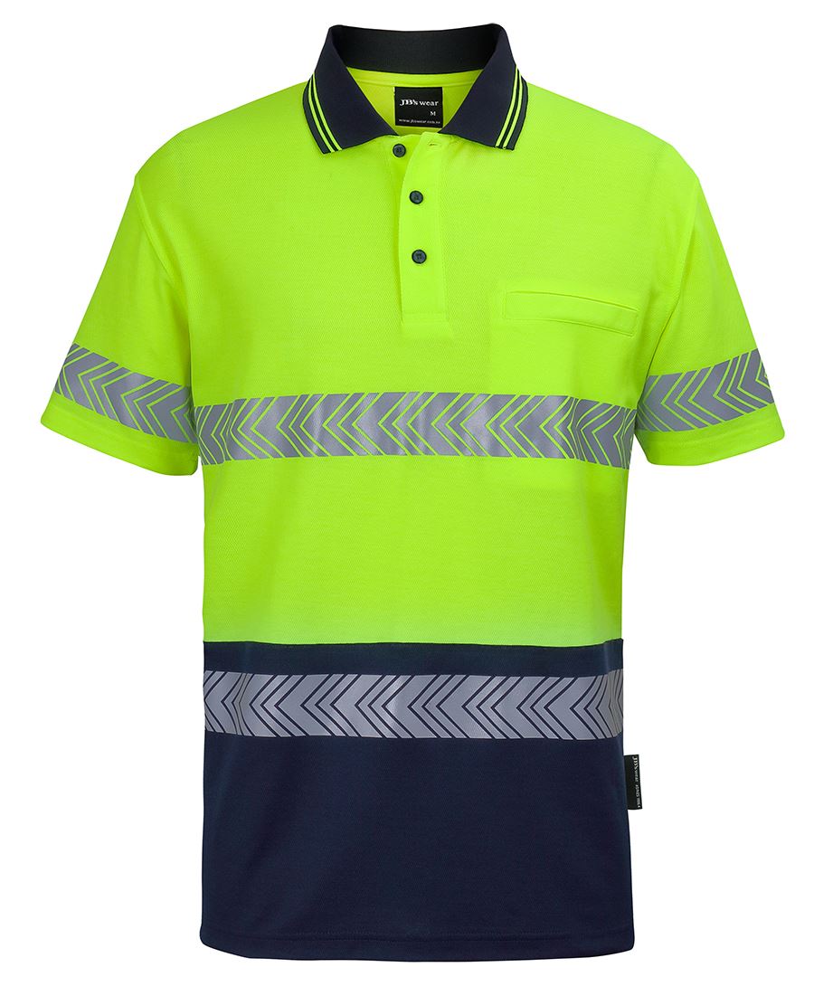 JB's HV S/S D+N C/Back Segmented Tape Polo - Lime/Navy