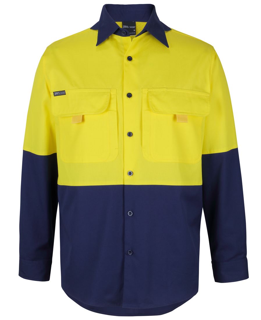 JB's HV L/S Ripstop Fishing Shirt - Orange/Navy