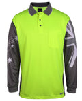 JB's HV L/S Southern Cross Polo - Lime/Charcoal
