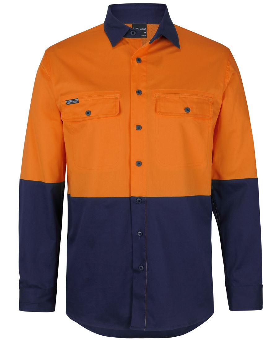 JB's HV L/S Stretch Work Shirt - Orange/Black