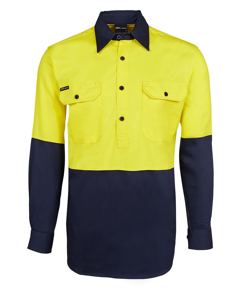 JB's HV Close Front L/S 190G Shirt - Orange/Navy