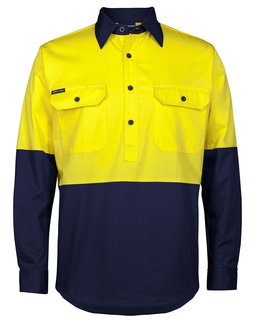 JB's HV Close Front L/S 150G Work Shirt - Orange/Navy