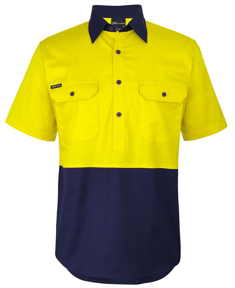 JB's HV Close Front S/S 150G Work Shirt - Orange/Navy