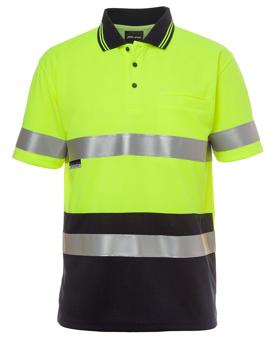 JB's HV S/S Non Cuff (D+N) Trad Polo - Lime/Navy