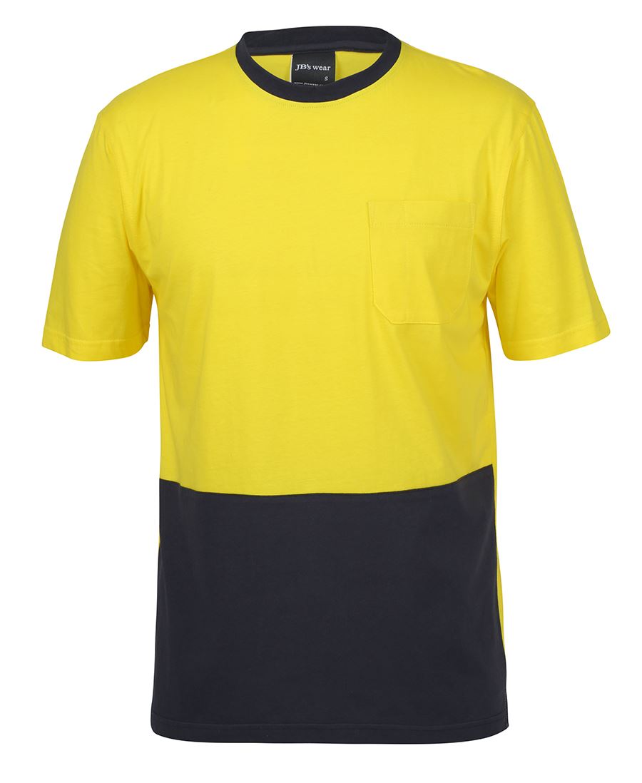 JB's HV Crew Neck Cotton T-Shirt Yellow/Navy - Lime/Navy