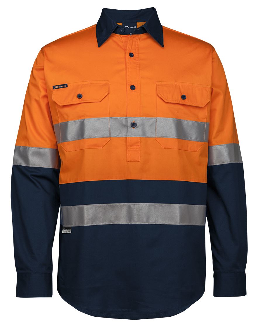 JB's HV (D+N) Close Front L/S 150G W/Shirt - Orange/Navy