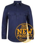 JB's L/S 150G Stretch Close Front Work Shirt - Navy