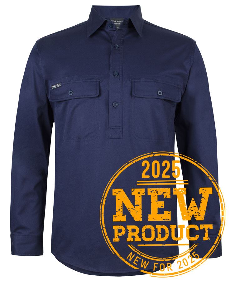 JB's L/S 150G Stretch Close Front Work Shirt - Navy