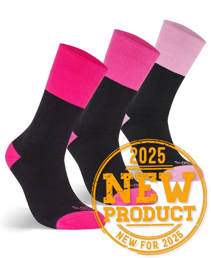 JB's Ladies Work Sock 3 Pack - Black/Mid Pink