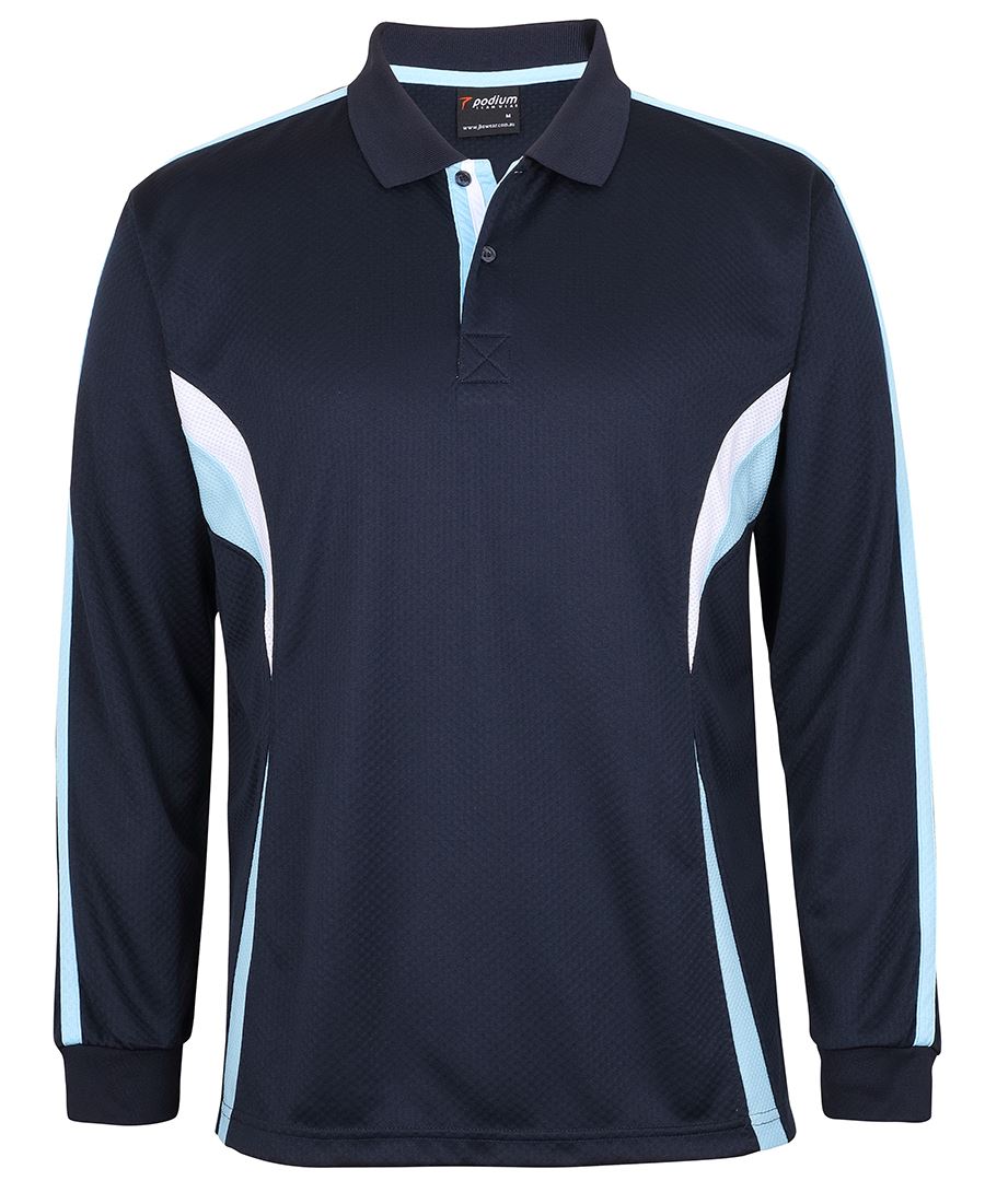 Podium L/S Cool Polo - Black/Aqua/Grey