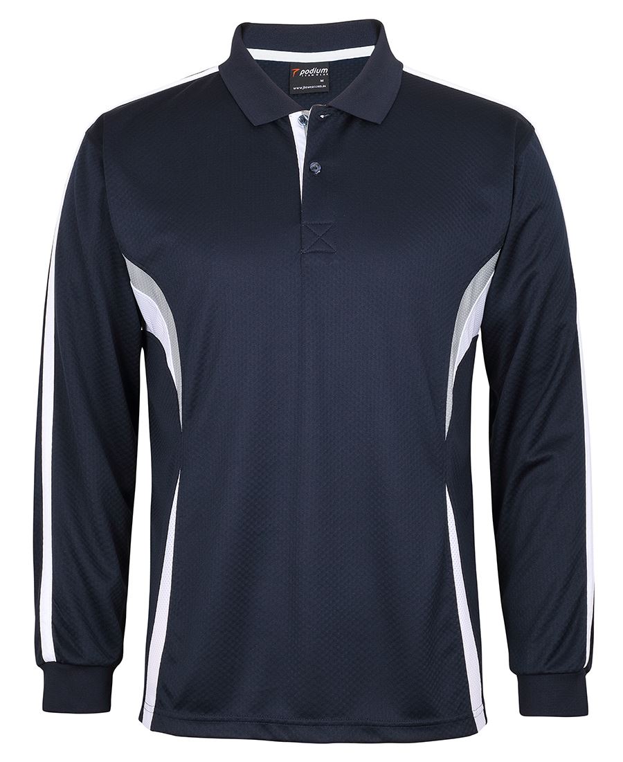 Podium L/S Cool Polo - Black/Aqua/Grey