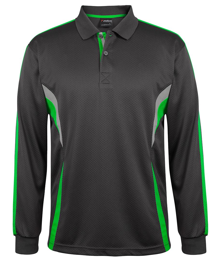 Podium L/S Cool Polo - Black/Aqua/Grey