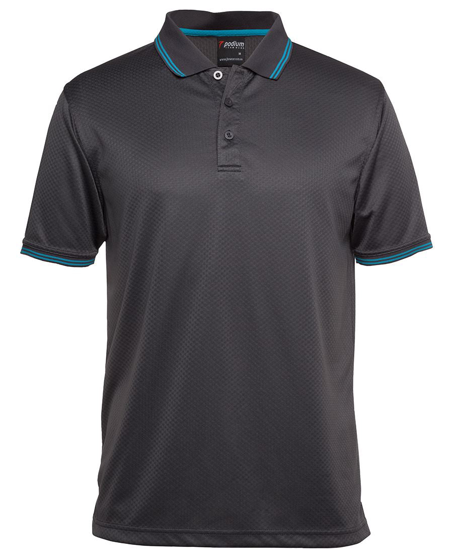 PDM Jacquard Contrast Polo - Charcoal/Aqua