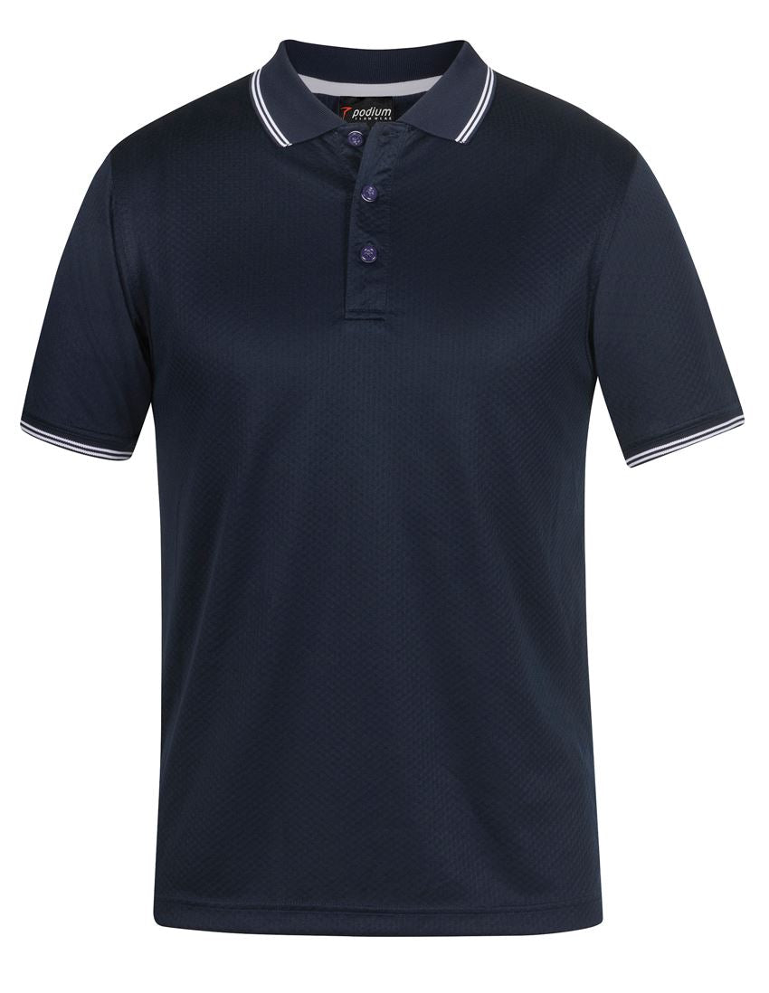 PDM Jacquard Contrast Polo - Charcoal/Aqua