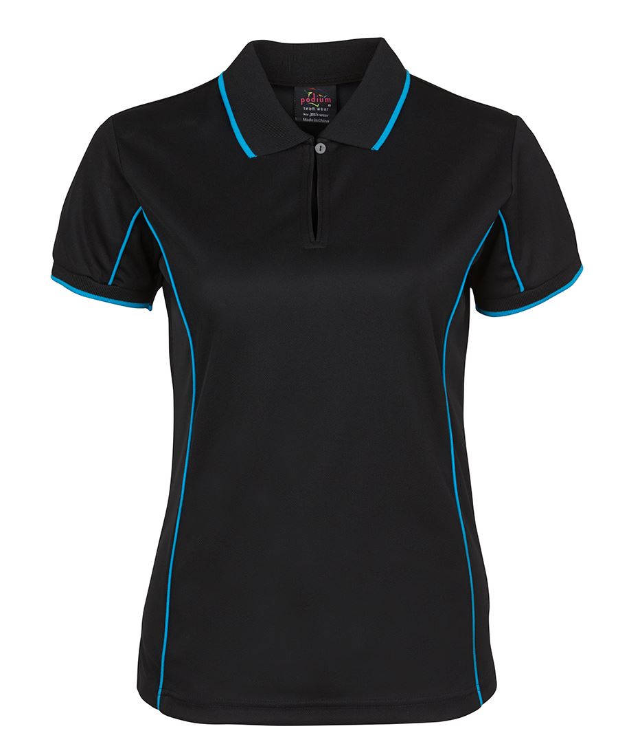 Podium Ladies Piping Polo - Black/Aqua