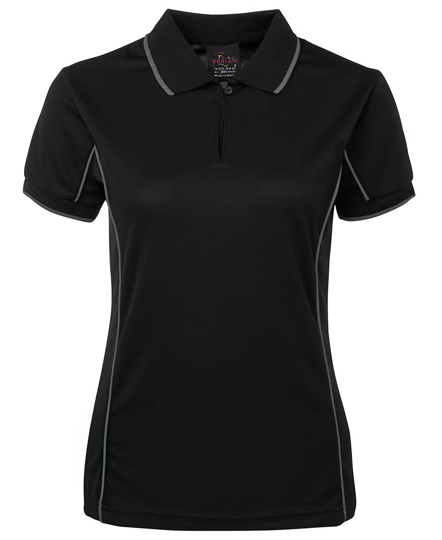 Podium Ladies Piping Polo - Black/Aqua