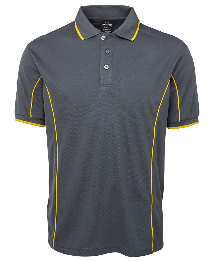 Podium S/S Piping Polo - Black/Aqua