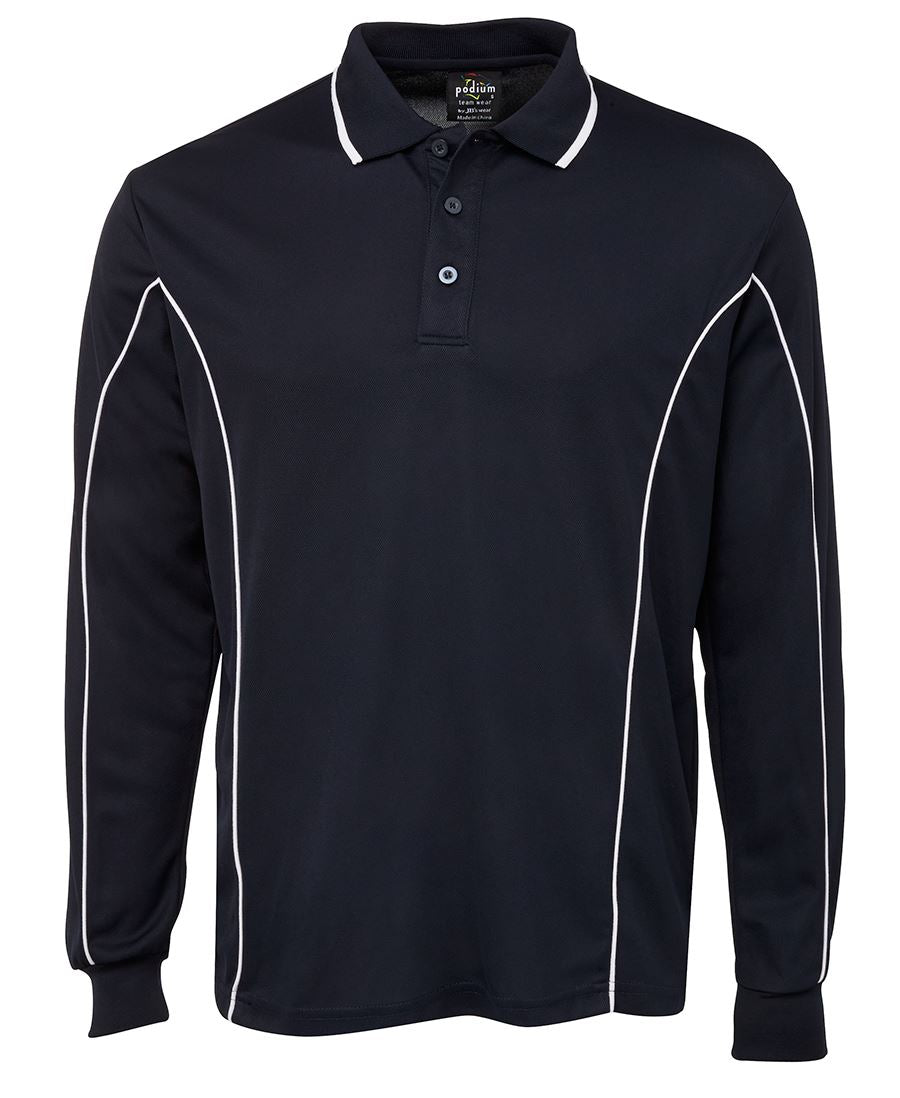 Podium L/S Piping Polo - Black/Aqua