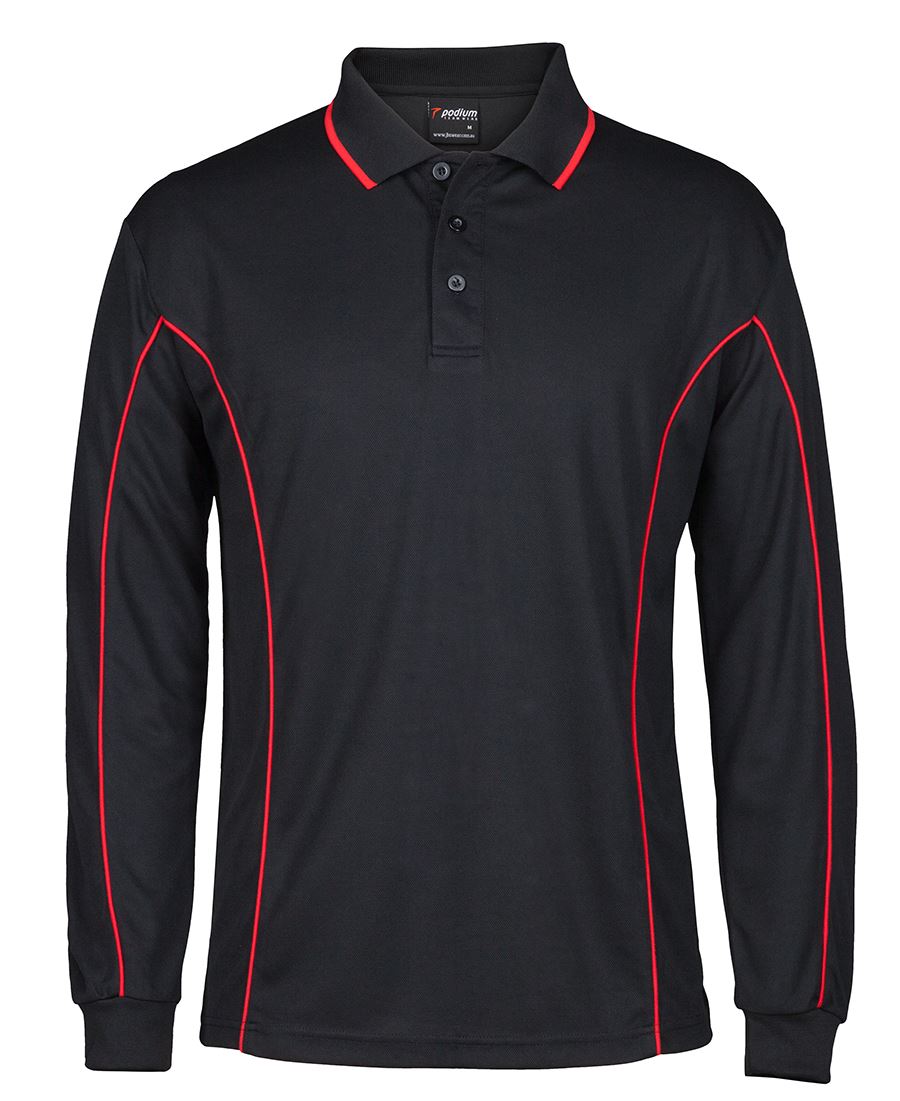 Podium L/S Piping Polo - Black/Aqua