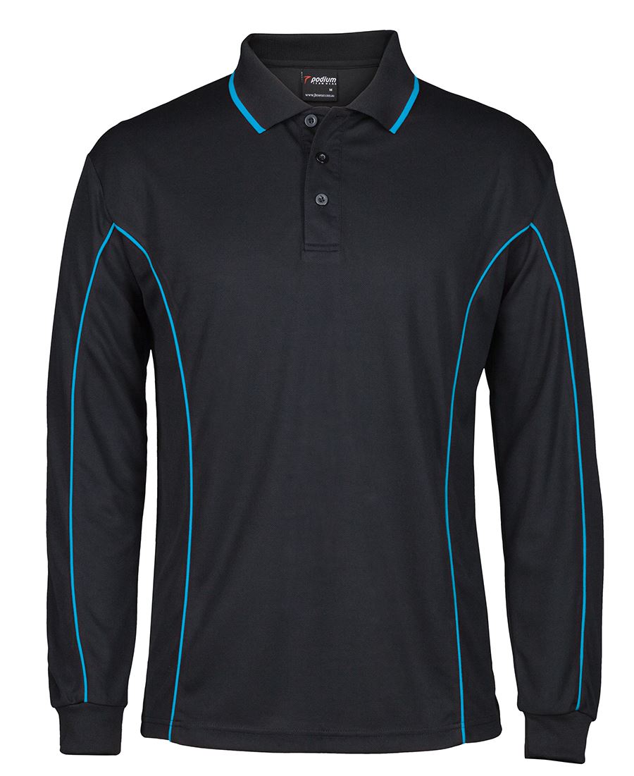 Podium L/S Piping Polo - Black/Aqua
