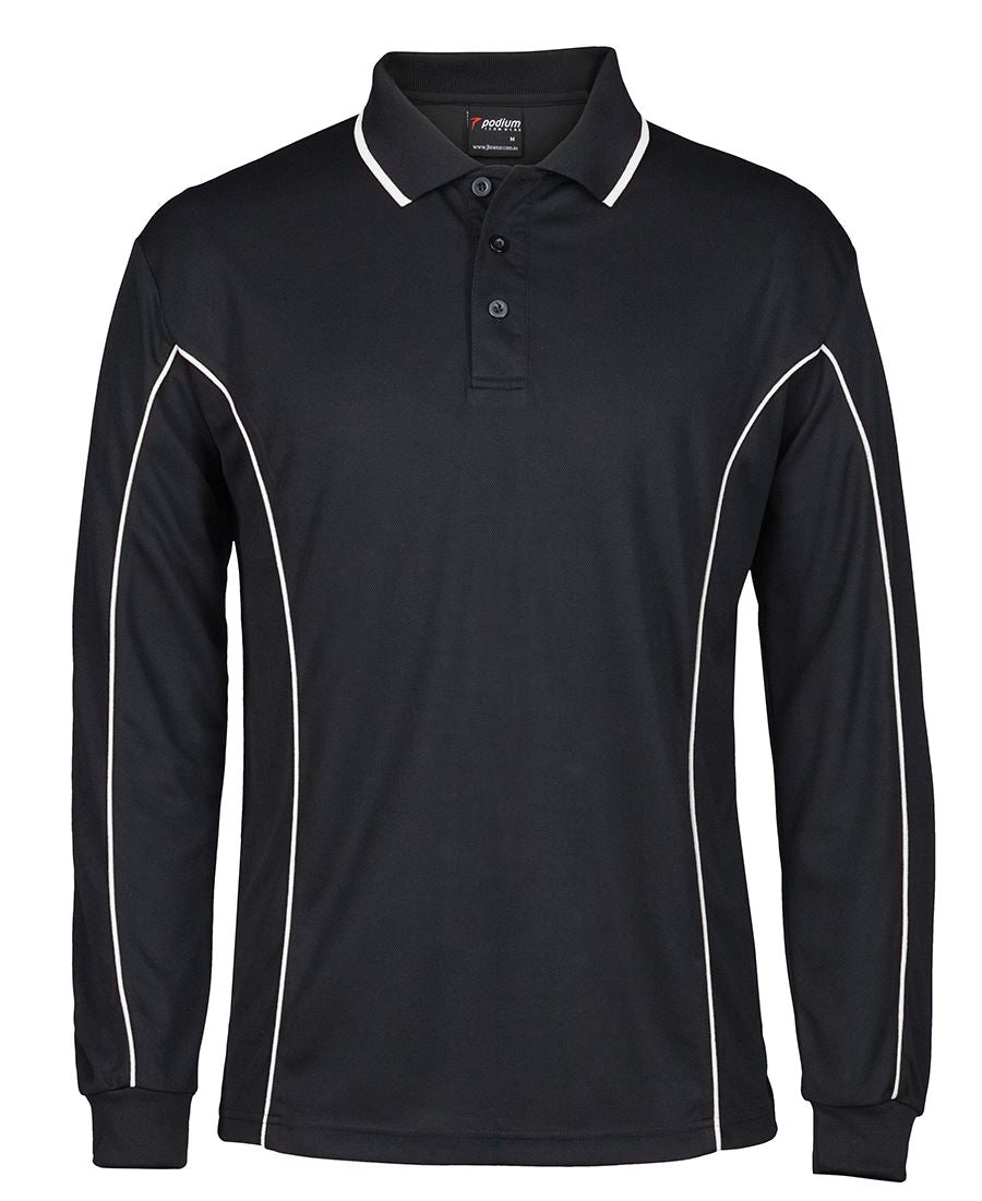 Podium L/S Piping Polo - Black/Aqua