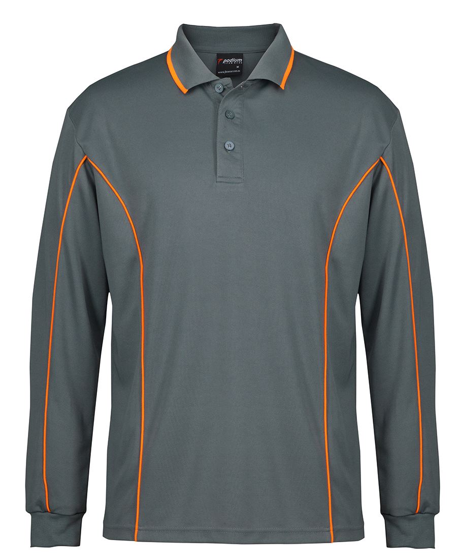 Podium L/S Piping Polo - Black/Aqua