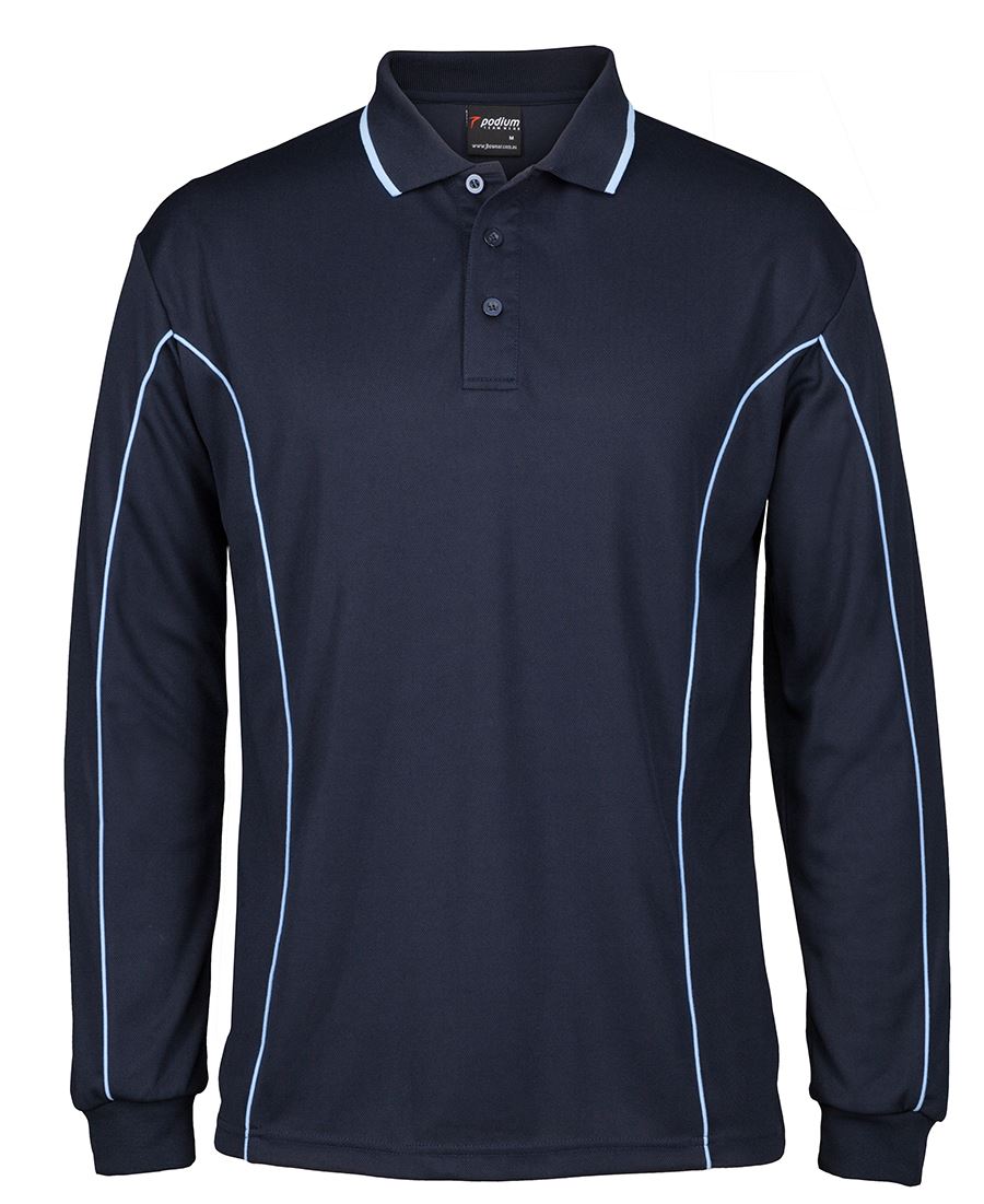 Podium L/S Piping Polo - Black/Aqua
