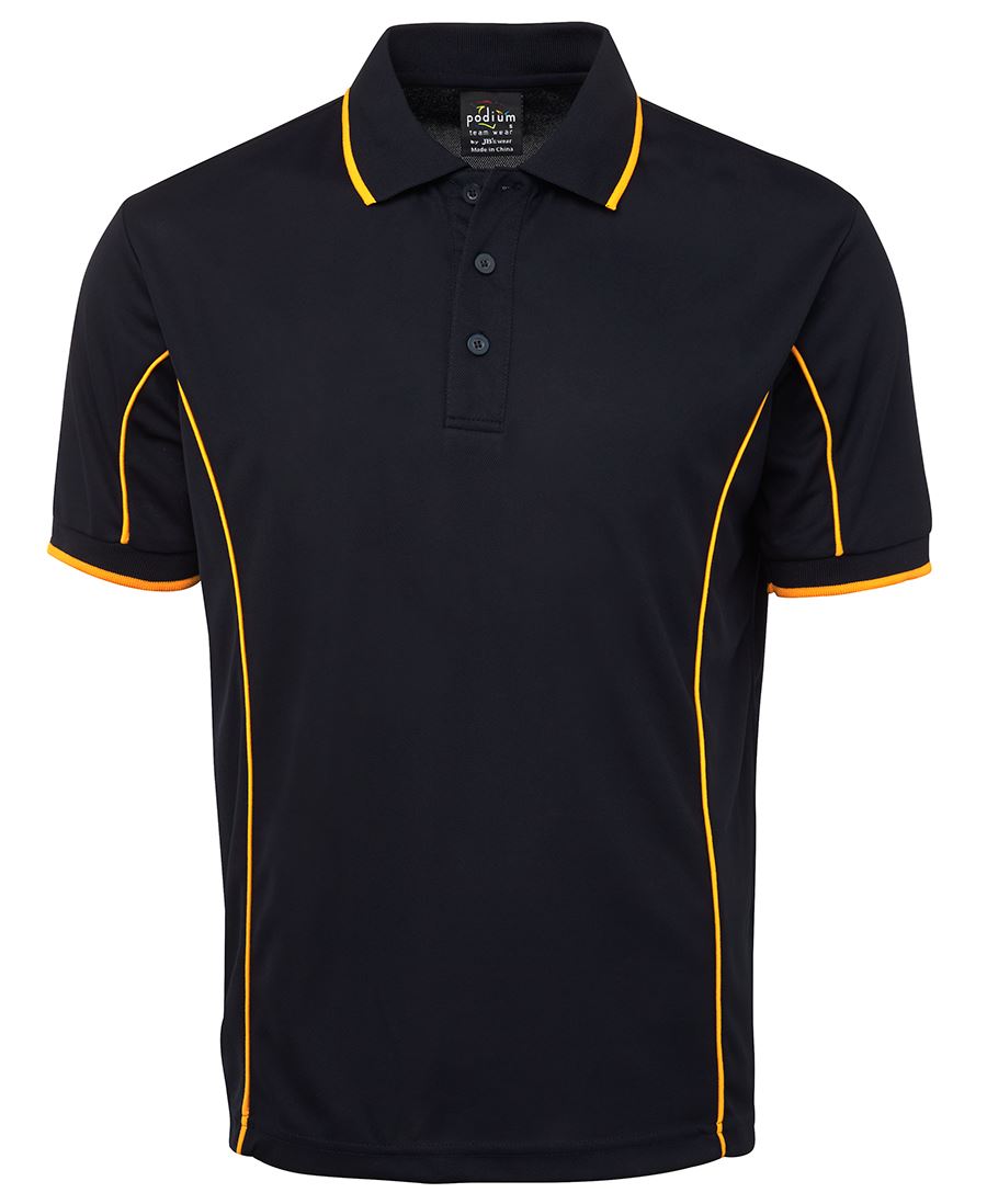 Podium S/S Piping Polo - Black/Aqua