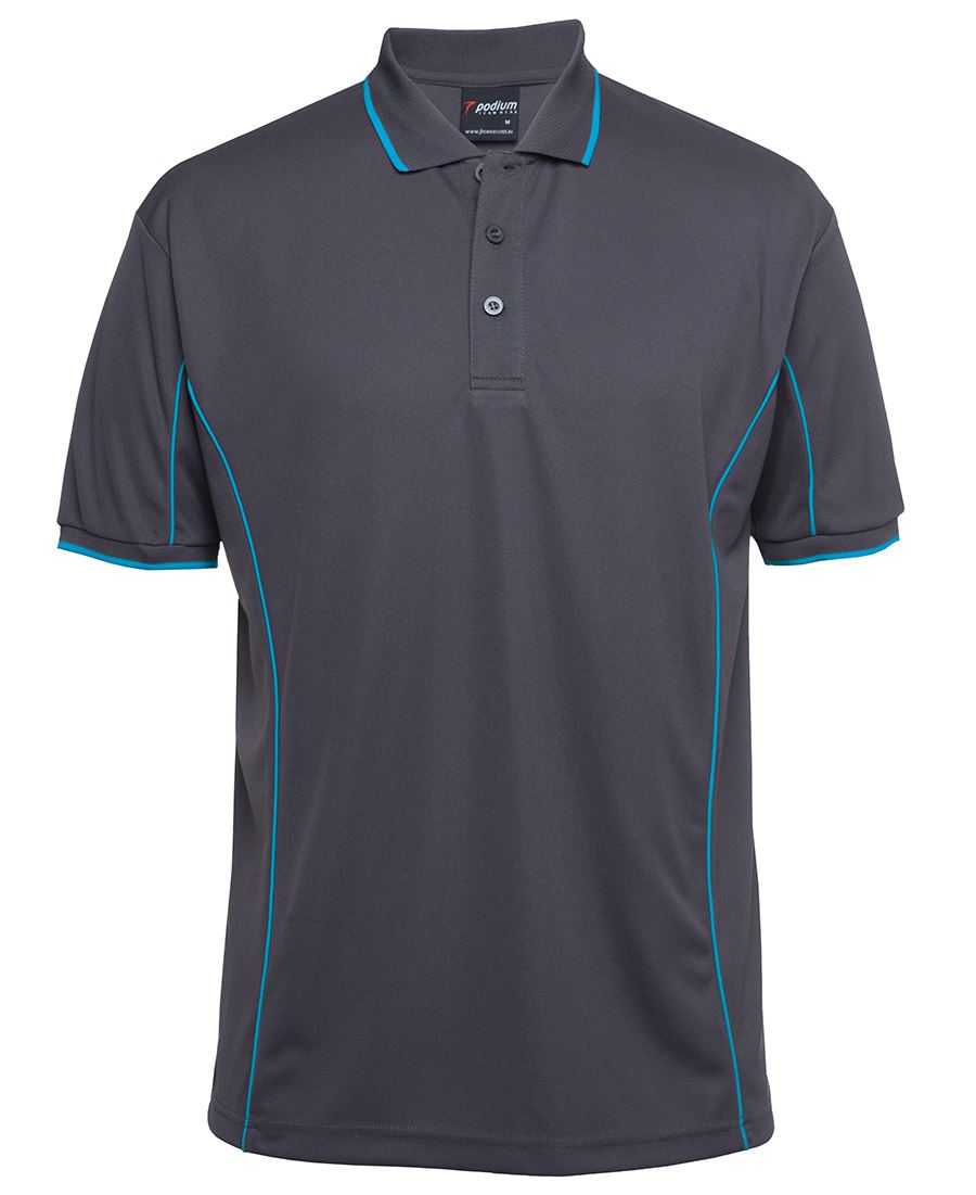 Podium S/S Piping Polo - Black/Aqua