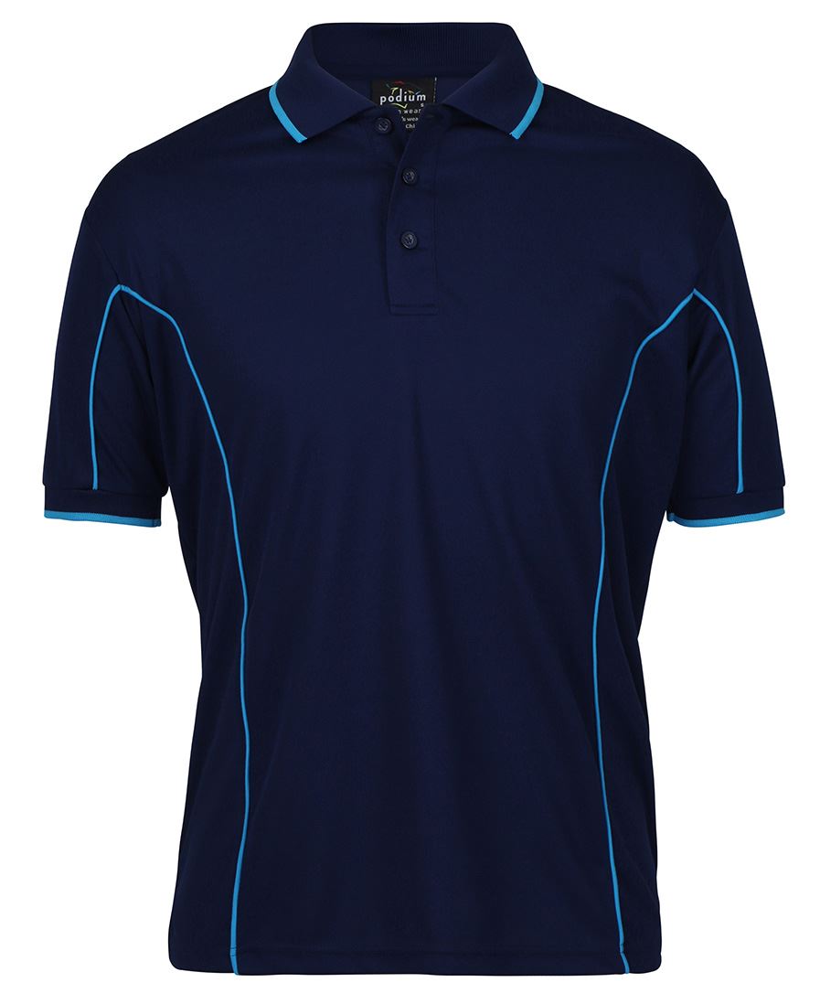 Podium S/S Piping Polo - Black/Aqua