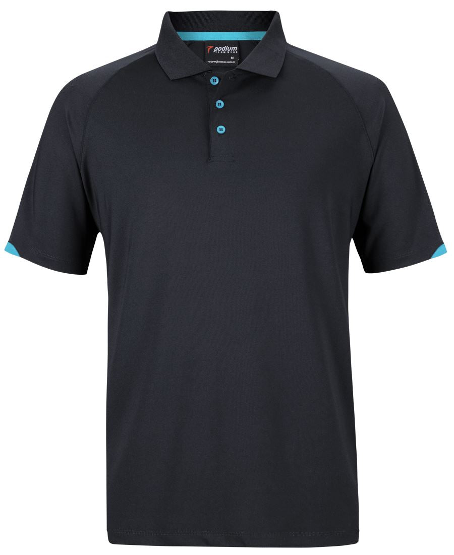 Podium Contrast Stretch Polo - Black/Aqua