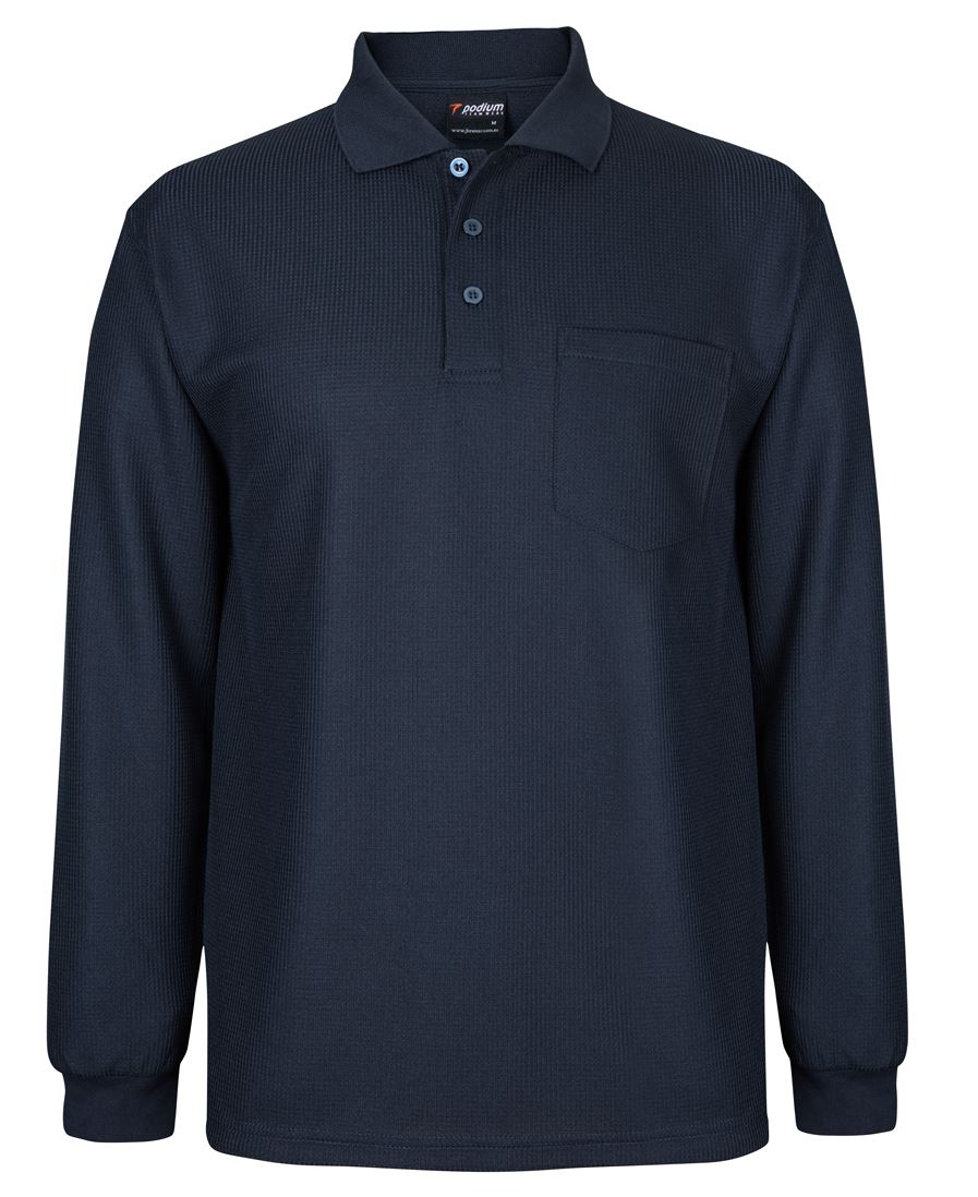 Podium L/S Waffle Pocket Polo - Black