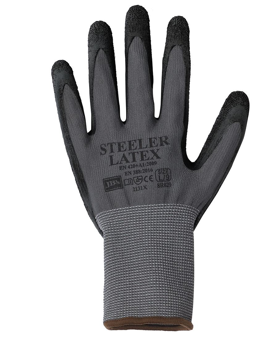 JB's Steeler Crinkle Latex Glove (12Pk) - Grey/Black